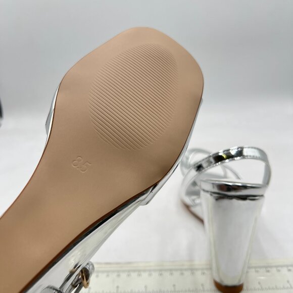 miss left Silver Open Toe Wedge High Heel Sandals Crossed Ankle Strap Shoes - Picture 6 of 8